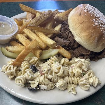 Steveo's Tacos & Subs - Beef on Weck w/fries & pasta salad - Mexican Near Me - Derby, New York Steveo's Tacos & Subs - Beef on Weck w/fries & pasta salad - Mexican Near Me - Derby, New York