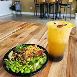 Omega Poke and Boba - Poke and Passionfruit Tea with Boba