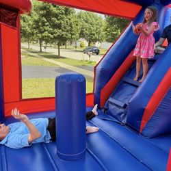 Jumping Joey’s - Playing basketball inside Spider-Man bounce house.