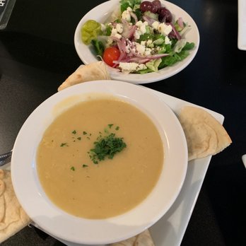 Hummus Cafe - Lentil soup and a small Greek salad. - Mediterranean Near Me - Moore, Oklahoma