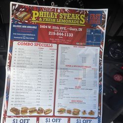 Phillys Steaks & Lemonade - Menu front