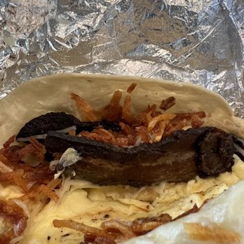 Ladybird Taco - #3 Breakfast Taco - Bacon, Egg, Potato (Hashbrowns) and I added cheese. - Tacos Near Me - Mountain Brook, Alabama Ladybird Taco - #3 Breakfast Taco - Bacon, Egg, Potato (Hashbrowns) and I added cheese. - Tacos Near Me - Mountain Brook, Alabama