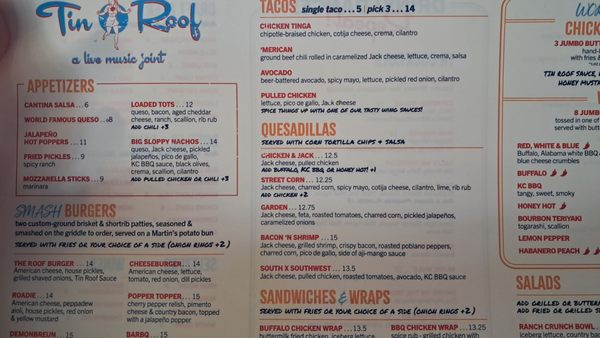 Menu photo 1 Tin Roof Orlando, FL