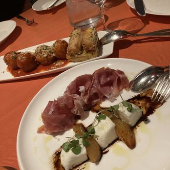 Sinatra - Prosciutto with pears and mozzarella, meatballs with polenta fries. - Italian Near Me - Las Vegas, Nevada Sinatra - Prosciutto with pears and mozzarella, meatballs with polenta fries. - Italian Near Me - Las Vegas, Nevada