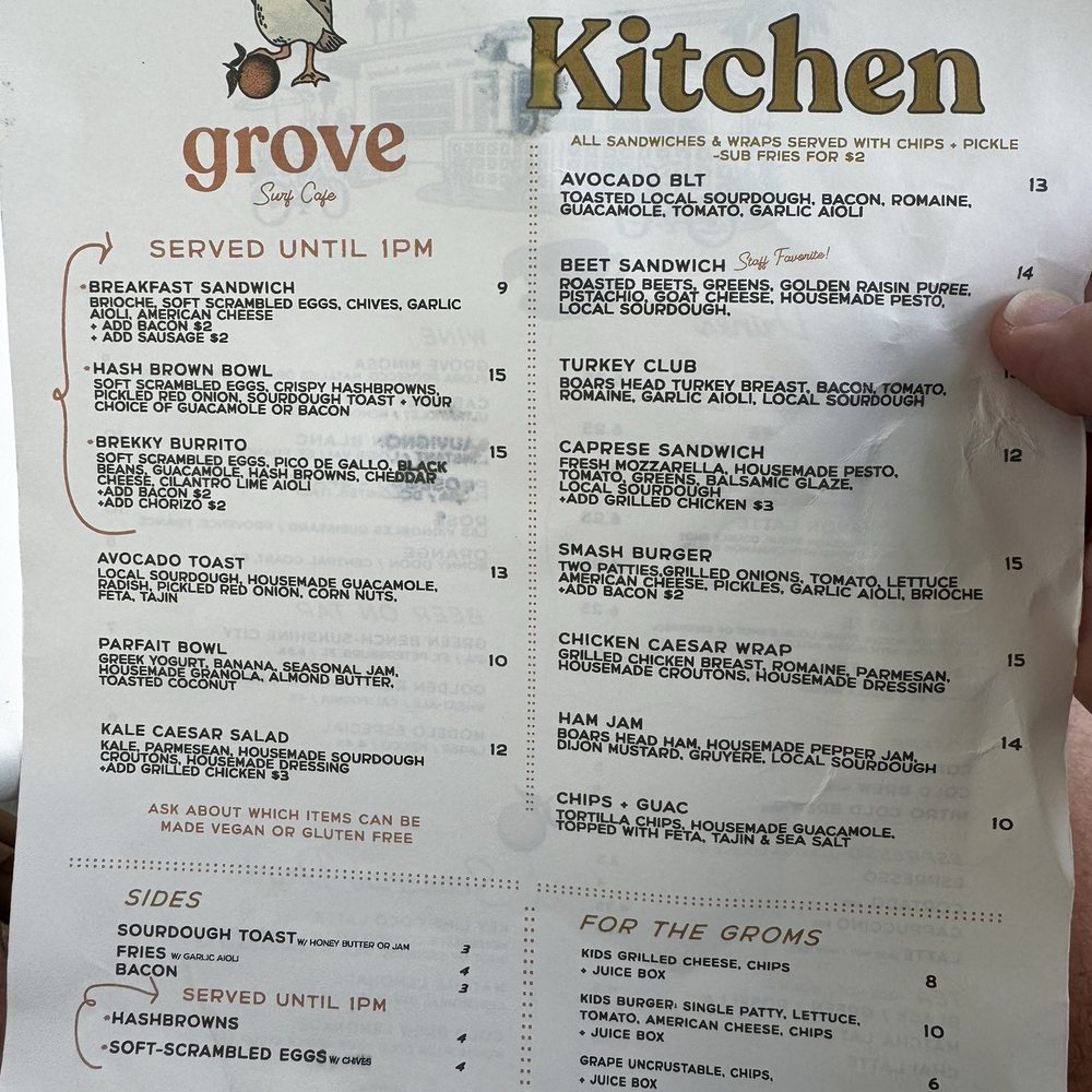 Grove Surf Cafe - Menu 3.2026 - Coffee & Tea Near Me - Indian Rocks Beach, Florida Grove Surf Cafe - Menu 3.2026 - Coffee & Tea Near Me - Indian Rocks Beach, Florida