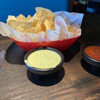 Gringo's Mexican Kitchen - Chips with green and red sauce!  Yum! - Tex-Mex Near Me - Katy, Texas