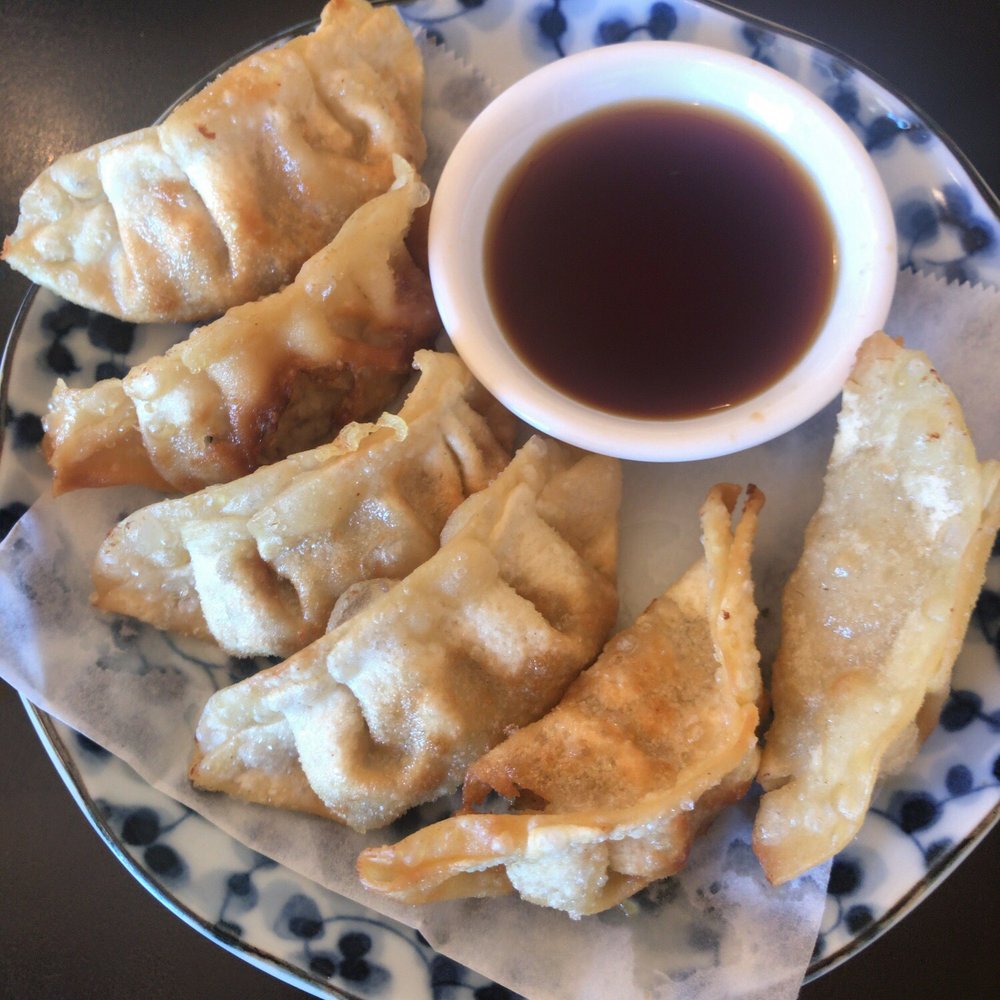 Sushi Teri - 6 piece gyoza, meat filled, with vinegar-like dipping sauce. - Japanese Near Me - Costa Mesa, California Sushi Teri - 6 piece gyoza, meat filled, with vinegar-like dipping sauce. - Japanese Near Me - Costa Mesa, California