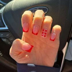 Platinum Salon - Red French tip, with Hearts down the ring fingernail