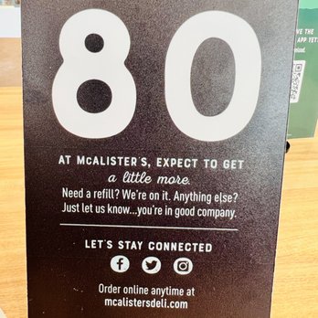 McAlister's Deli - Order number for table side delivery - Salad Near Me - Augusta, Georgia