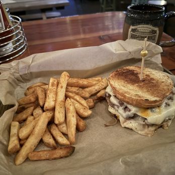 Housatonic River Brewing - Smash Burger (served with fries) - Breweries Near Me - New Milford, Connecticut Housatonic River Brewing - Smash Burger (served with fries) - Breweries Near Me - New Milford, Connecticut