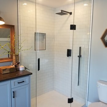 Palgrave Glass and Mirror - Beautiful Custom Frameless Shower Enclosure with Black Hardware - Glass & Mirrors Near Me Palgrave Glass and Mirror - Beautiful Custom Frameless Shower Enclosure with Black Hardware - Glass & Mirrors Near Me