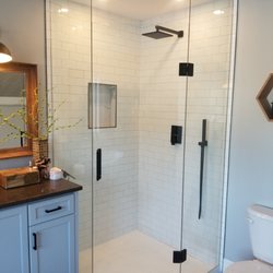 Palgrave Glass and Mirror - Beautiful Custom Frameless Shower Enclosure with Black Hardware