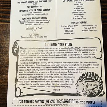The Horny Toad - Menu - Back - American Near Me - Cave Creek, Arizona