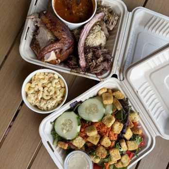 Chicken in a Barrel BBQ - Hanalei - Combo plate, side Mac salad, and a garden salad - Barbeque Near Me - Hanalei, Hawaii Chicken in a Barrel BBQ - Hanalei - Combo plate, side Mac salad, and a garden salad - Barbeque Near Me - Hanalei, Hawaii