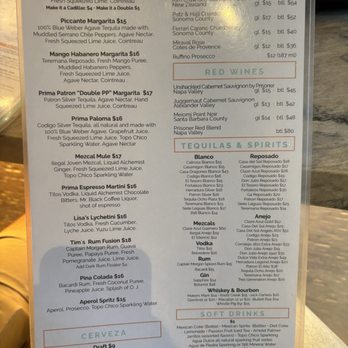 Prima Cantina - Drink menu - Mexican Near Me - Malibu, California