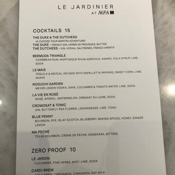 Le Jardinier - Drink Menu - French Near Me - Houston, Texas