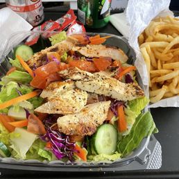 Grilled Chicken Salad Curly Fries