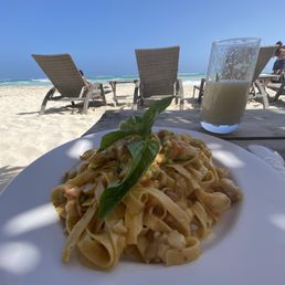 Shrimp fettuccine and grilled octopus