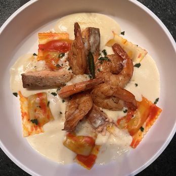 Black Drum - Seasonal Ravioli with salmon and shrimp - Bars Near Me - Myrtle Beach, South Carolina Black Drum - Seasonal Ravioli with salmon and shrimp - Bars Near Me - Myrtle Beach, South Carolina