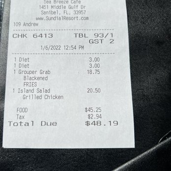Sea Breeze Cafe - Not bad. Refills on the sodas.  DREW our server was great! - Cafes Near Me - Sanibel, Florida