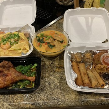 Thaicoon - Thaicoon Sampler, Tamarind Duck, Bloomin Pad Thai, Panang Curry - Thai Near Me - Katy, Texas Thaicoon - Thaicoon Sampler, Tamarind Duck, Bloomin Pad Thai, Panang Curry - Thai Near Me - Katy, Texas
