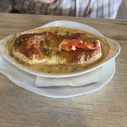 The piece of lobster showing represents most of what was in the dish The piece of lobster showing represents most of what was in the dish