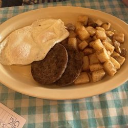 Downtown Pioneer - 2 Over Medium Eggs with Sausage and Home Fries