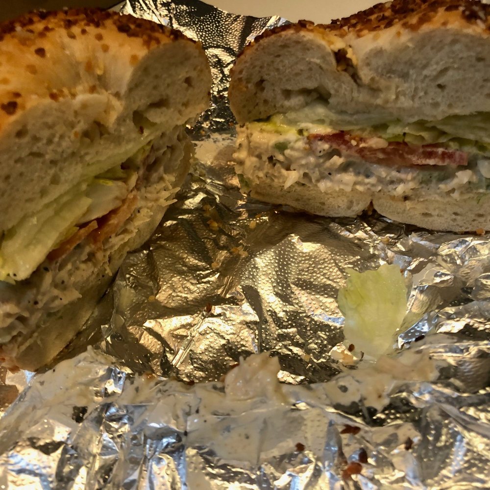 Dune Donut and Bagel Deli - Chicken Salad on a Garlic Bagel - Bagels Near Me - Spring Lake, New Jersey Dune Donut and Bagel Deli - Chicken Salad on a Garlic Bagel - Bagels Near Me - Spring Lake, New Jersey