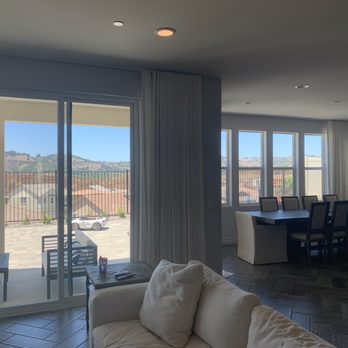 Rick Caty's Custom Drapery Services - Ripple fold linen drapes on ceiling track. - Shades & Blinds Near Me - Fallbrook, California Rick Caty's Custom Drapery Services - Ripple fold linen drapes on ceiling track. - Shades & Blinds Near Me - Fallbrook, California