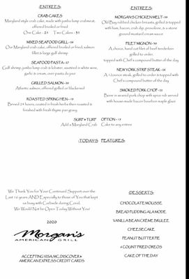 Menu photo 1 Morgan's American Grill New Market, MD