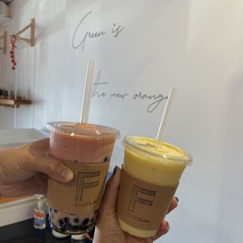 Fruittitude - Strawberry banana smoothie with boba & pina colada slush - Bubble Tea Near Me - La Jolla, California
