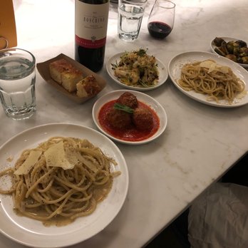 Forma Pasta Factory - Dinner for two. Bucatini, meatballs, roasted Brussels sprouts, cauliflower with a bottle of toscana wine. - Pasta Shops Near Me - Brooklyn, New York Forma Pasta Factory - Dinner for two. Bucatini, meatballs, roasted Brussels sprouts, cauliflower with a bottle of toscana wine. - Pasta Shops Near Me - Brooklyn, New York