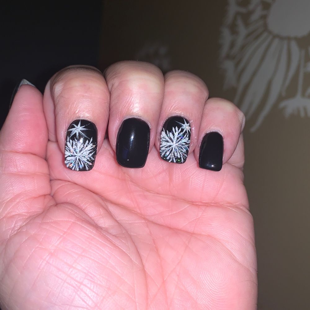 Black dip powder with fun snowflakes