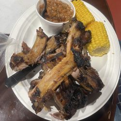 J&L Smokehouse Fish & BBQ - Ribs baked beans and corn