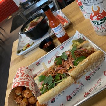 Roast - General Tso chicken sandwich w/ sweet potato tots - Bars Near Me - Southern Pines, North Carolina
