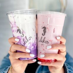 Lilikoi Boba - ube taro milk tea & strawberry smoothie