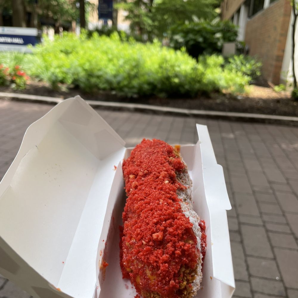 Crunchik'n - Cheese corn dog with hot Cheeto sauce - Korean Near Me - Philadelphia, Pennsylvania Crunchik'n - Cheese corn dog with hot Cheeto sauce - Korean Near Me - Philadelphia, Pennsylvania