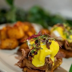 Our Chef Eggs Benedict w/ Roast Pork Shoulder (Optional).