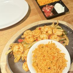 Lone Star Texas Grill - Shrimp fajita with Spanish rice.