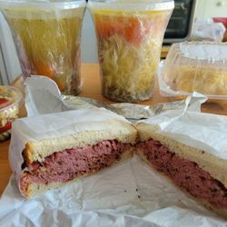 JB's Deli - Matzo ball soup, chicken noodle soup, potato knish, pastrami sandwich