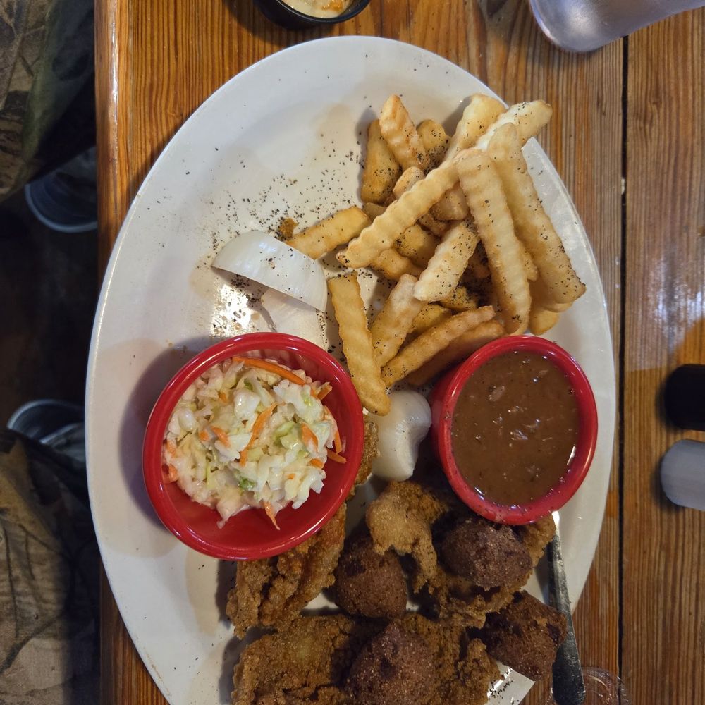 Wing Shack & Cheeseburger Grill - 3pc catfish dinner... Sorry, dove in before pictures - Food Near Me - Mountain View, Arkansas Wing Shack & Cheeseburger Grill - 3pc catfish dinner... Sorry, dove in before pictures - Food Near Me - Mountain View, Arkansas