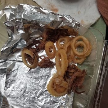 Adam's Taphouse Grille - This is what passed for an order of Calimari in our takeout dinner. Looks like somebody's garbage that had been cleared from their table. - Barbeque Near Me - Fruitland, Maryland Adam's Taphouse Grille - This is what passed for an order of Calimari in our takeout dinner. Looks like somebody's garbage that had been cleared from their table. - Barbeque Near Me - Fruitland, Maryland