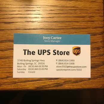 The UPS Store - Manager Joey's card - Printing Services Near Me - Boiling Springs, South Carolina The UPS Store - Manager Joey's card - Printing Services Near Me - Boiling Springs, South Carolina