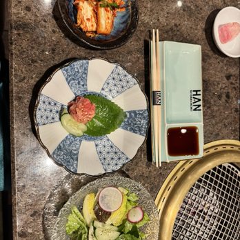 Han No Daidokoro - House made Kimchi, beef ribeye tartare, ginger and sesame dressed house salad - Barbeque Near Me - Honolulu, Hawaii Han No Daidokoro - House made Kimchi, beef ribeye tartare, ginger and sesame dressed house salad - Barbeque Near Me - Honolulu, Hawaii