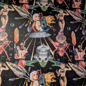 Fat Franks - Wild wallpaper in the restroom. - Cocktail Bars Near Me - Albuquerque, New Mexico