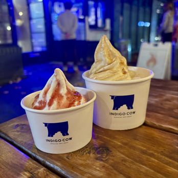 Indigo Cow - Soft Serve with Strawberry Syrup & Hokkaido Milk - Ice Cream & Frozen Yogurt Near Me - Seattle, Washington