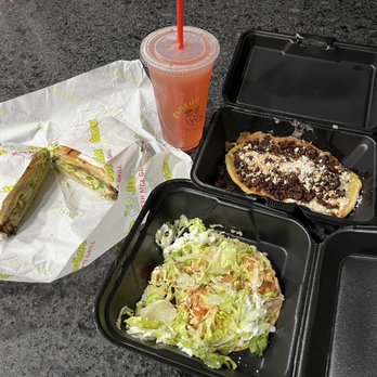 Cancun Juice - Milanesa torta, chicken tinga tostada and chorizo huarache- all very good - Mexican Near Me - Tustin, California Cancun Juice - Milanesa torta, chicken tinga tostada and chorizo huarache- all very good - Mexican Near Me - Tustin, California