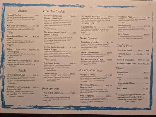 Menu photo 1 The Village Inn Dublin, D Menu photo 1 The Village Inn Dublin, D