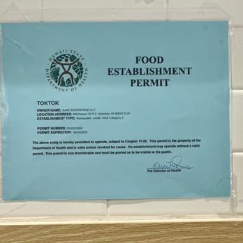 Tok Tok - Food Establishment Permit - Korean Near Me - Honolulu, Hawaii Tok Tok - Food Establishment Permit - Korean Near Me - Honolulu, Hawaii