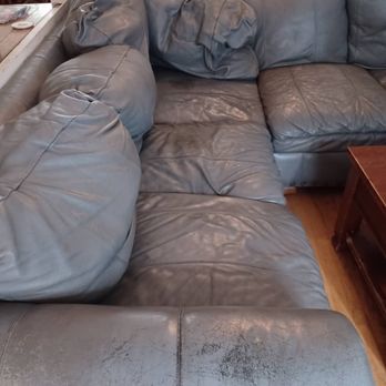 Mobile Leather Pro - Before: Wrinkled and scuffed, our couch definitely needed help. - Furniture Reupholstery Near Me